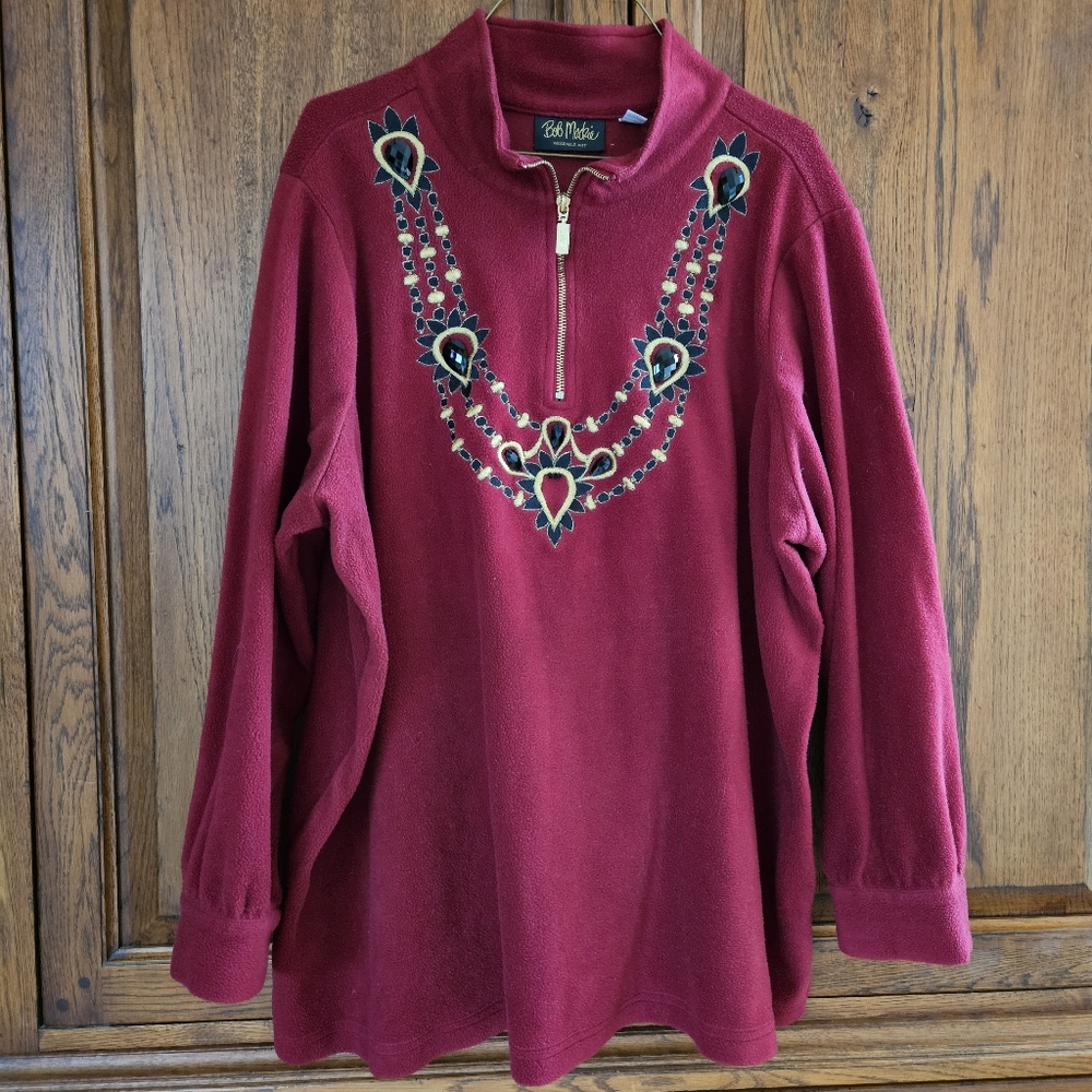Bob Mackie 1/4 Zip Artsy Fleece Pullover Top Red Size  3XL